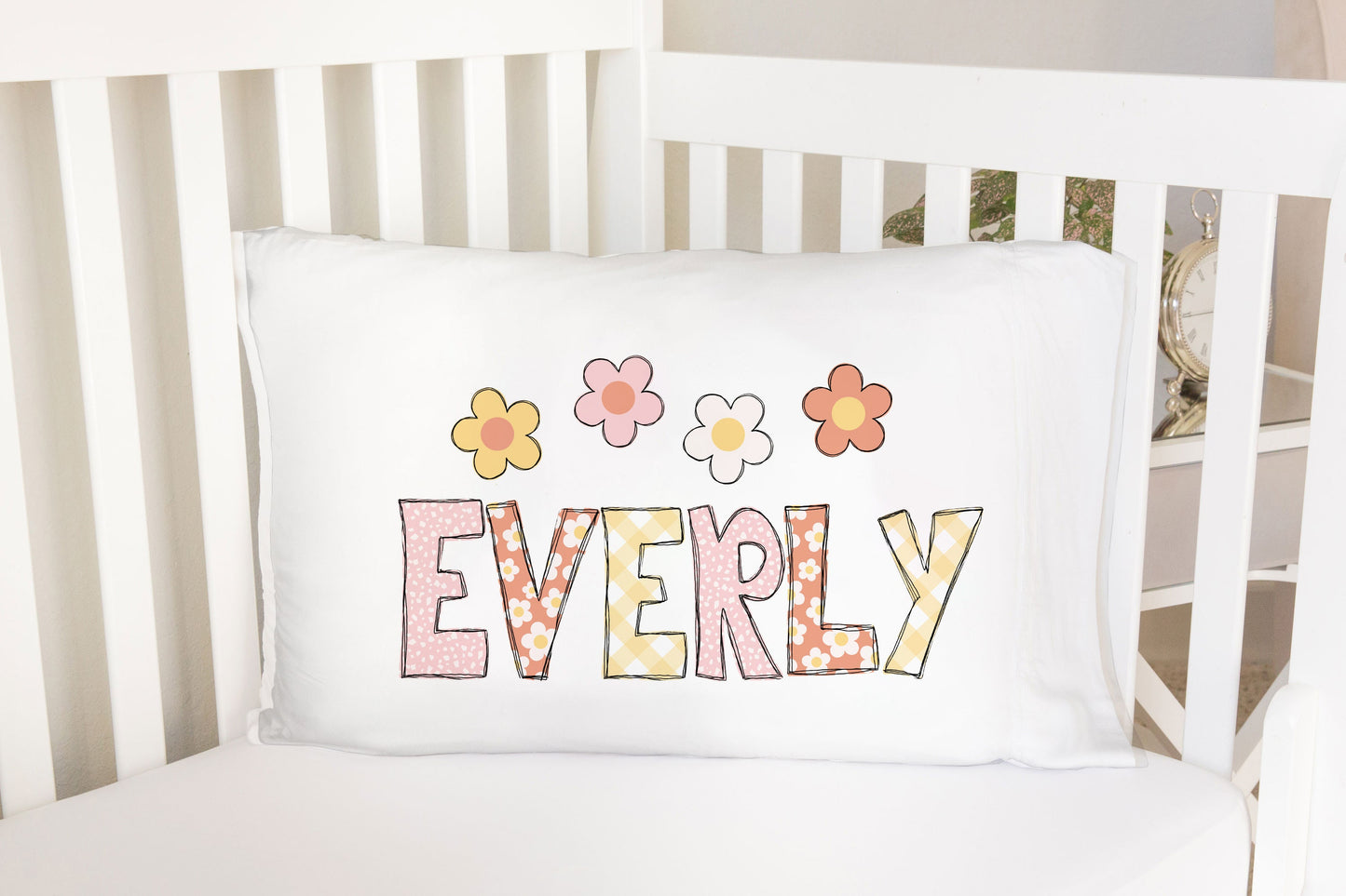 Personalized Daisy Flower Standard Pillowcase | Pink Peach Flower Pastel Custom Girly Teen Pillow Cover | Girl Room Decor | Nursery Decor
