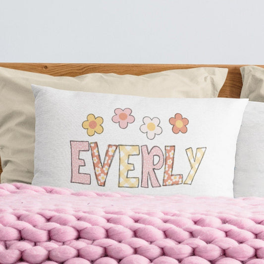 Personalized Daisy Flower Standard Pillowcase | Pink Peach Flower Pastel Custom Girly Teen Pillow Cover | Girl Room Decor | Nursery Decor