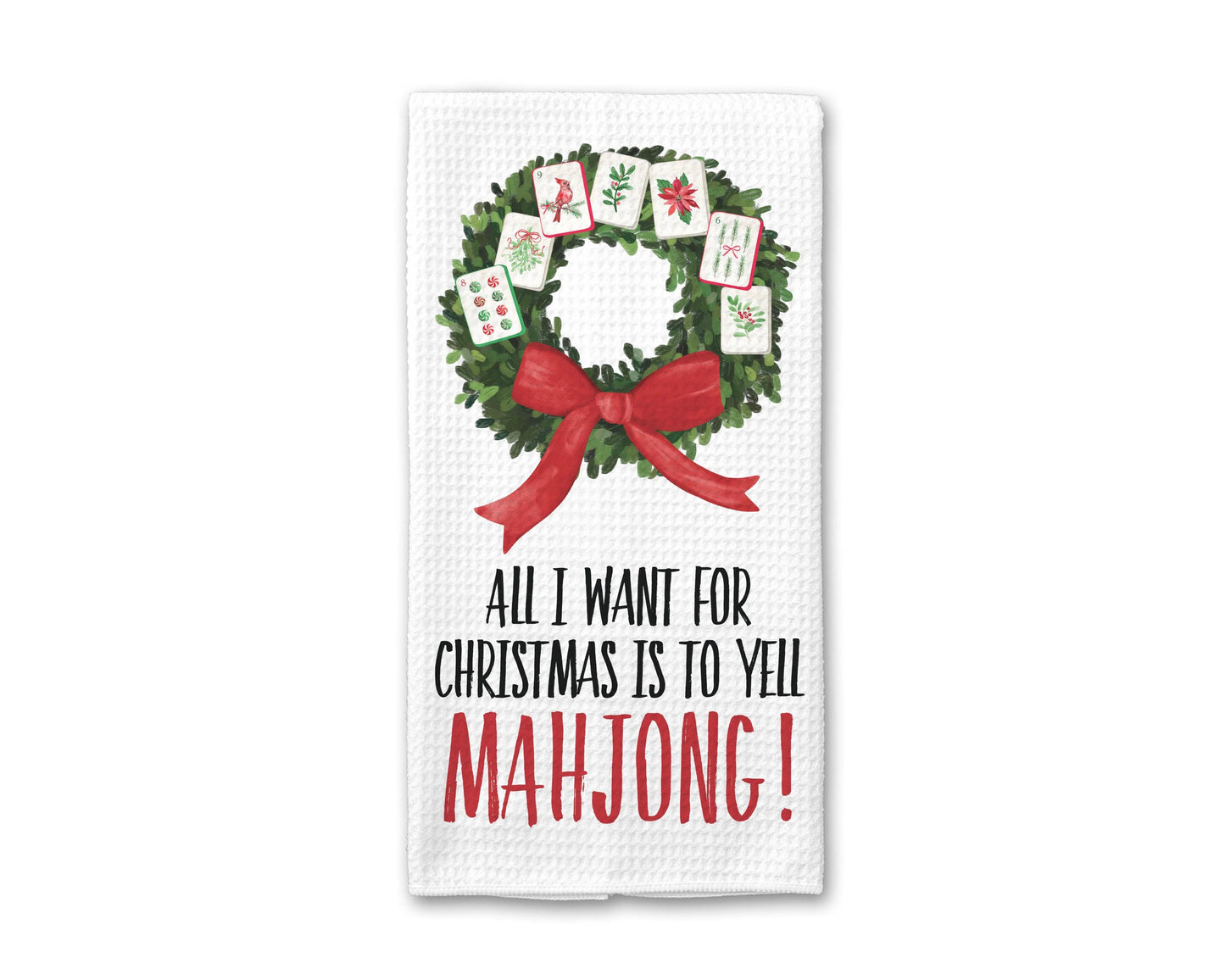 Christmas Mahjong Dish Towel | Mahjong-themed Towel | Mahjong-themed Gift for Kitchen | Mahjong Party Gift | Hostess Gift