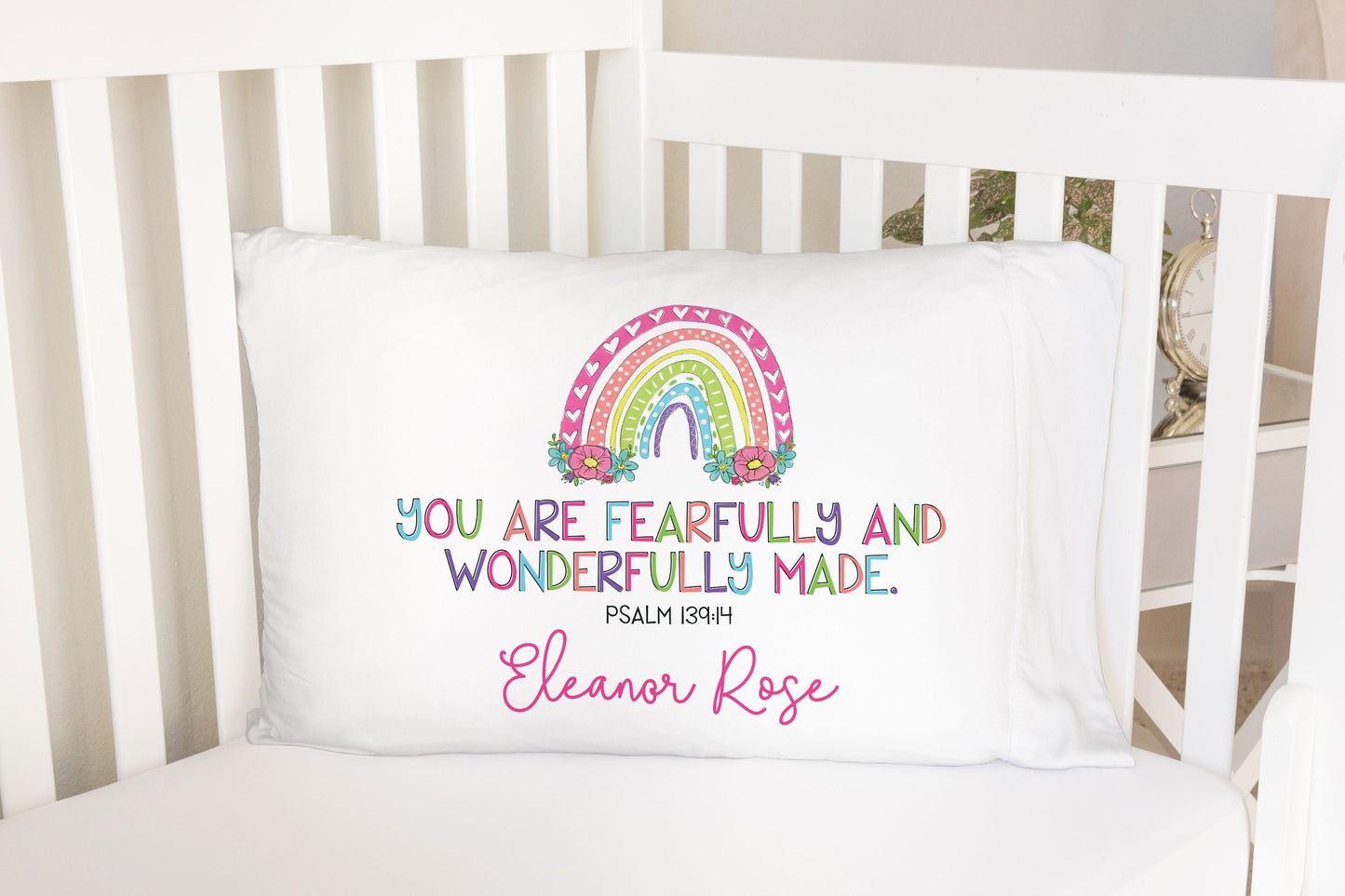 Wonderfully Made Rainbow Standard Pillowcase | Personalized Pillow Cover | Girls Room Decor | Nursery Decor