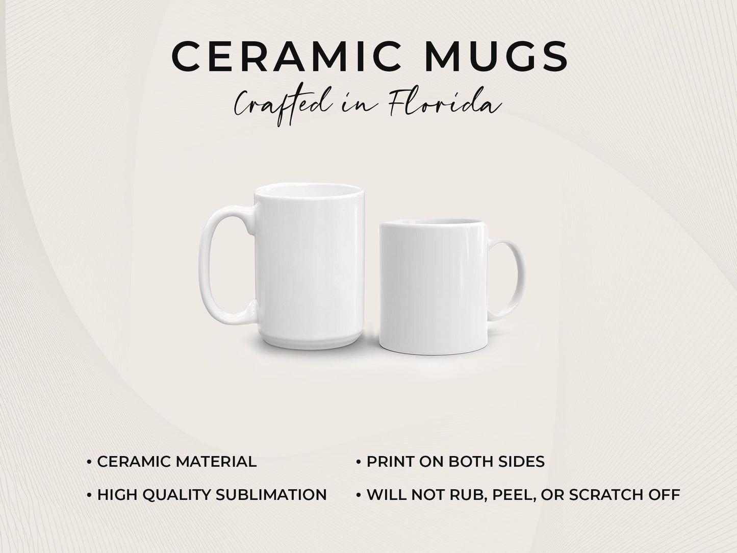 two white ceramic mugs with the words ceramic mugs compared in florida