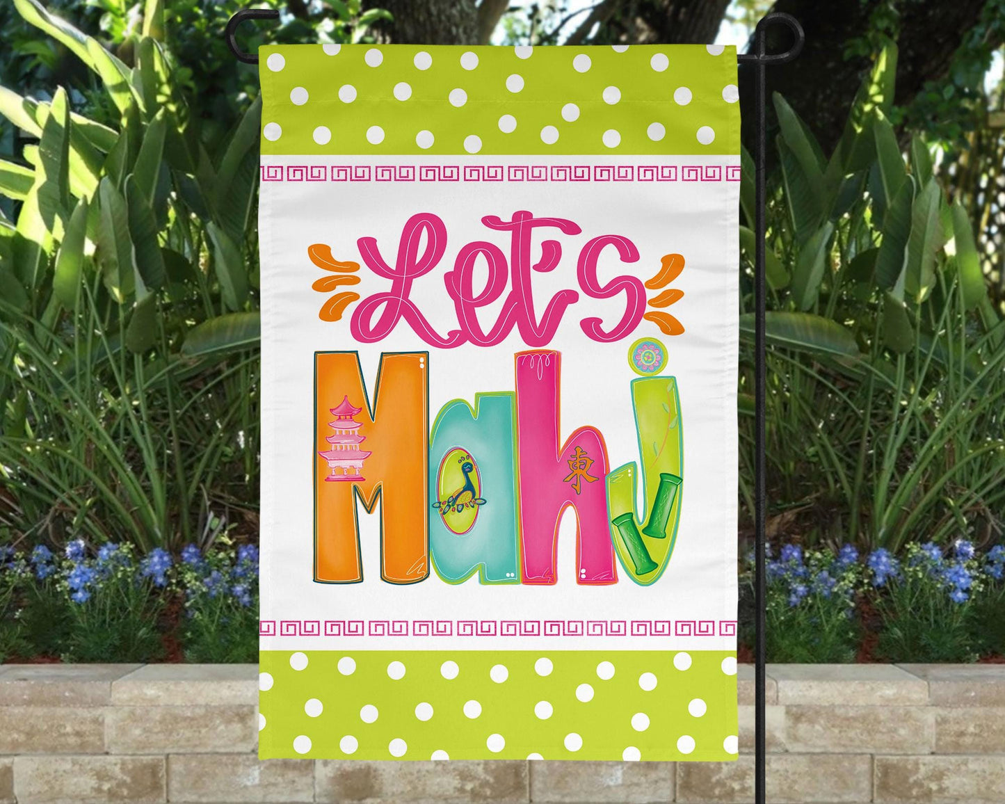 Lets Mahj Mahjong Garden Flag | Porch | Yard Art | Mahjong Gift Party Decor Hostess Gift