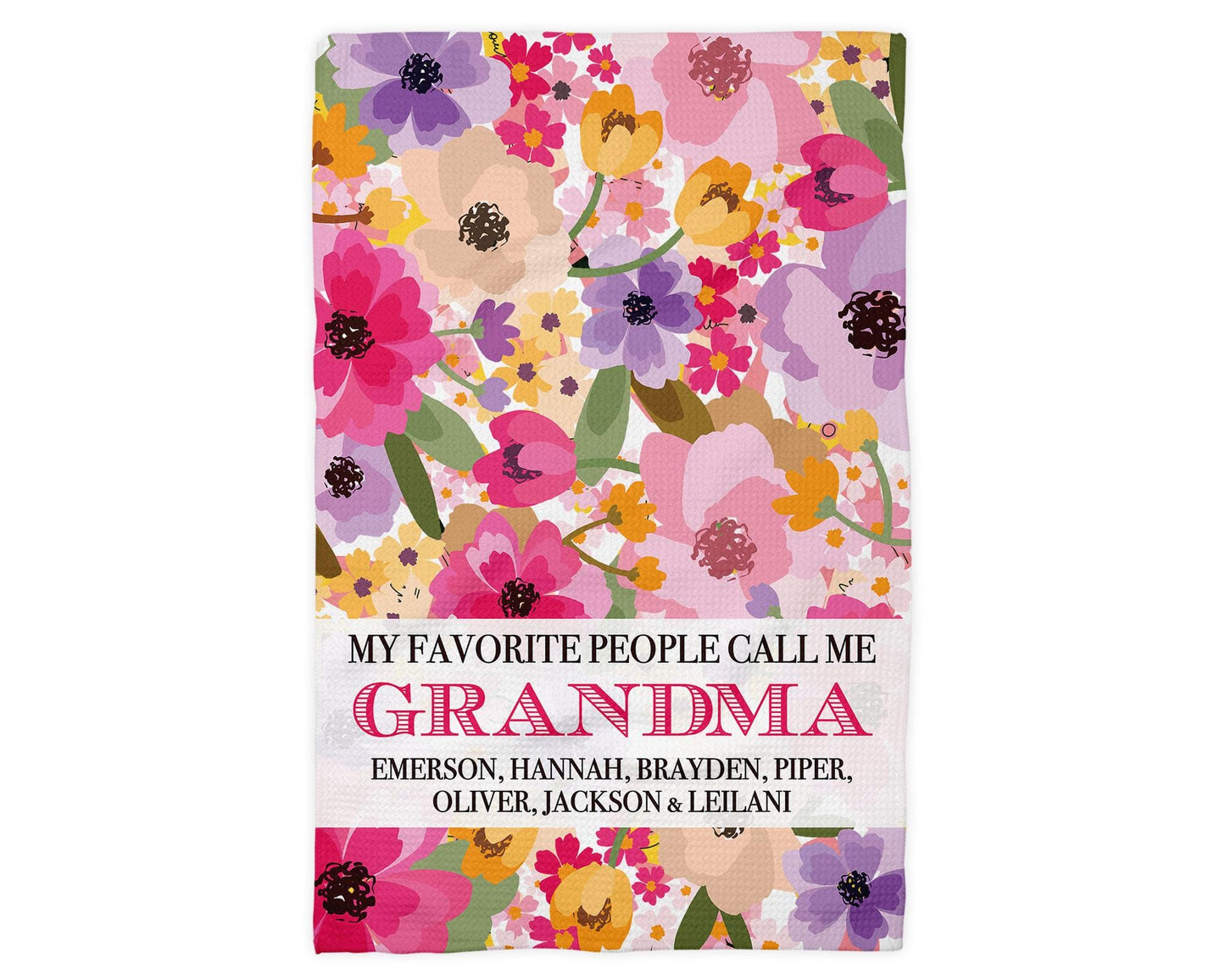 Custom Grandmother Gift Towel | Floral Kitchen Towel | Mother's Day Present | Personalized Gift for Grandma | Keepsake from Grandkids Floral