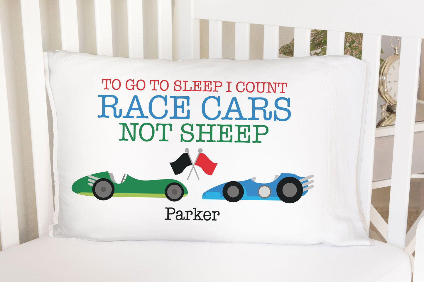 Count Race Cars Not Sheep Standard Pillowcase | Personalized Pillow Cover | Boy Room Decor | Nursery Decor