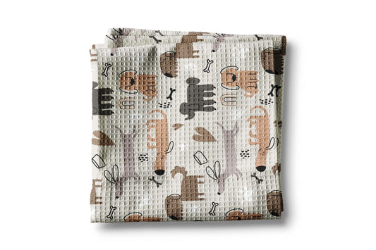 Dog Puppy Dog Mom Lady White Kitchen Towel Waffle Weave Hostess Pet Lover Modern Funky Friend