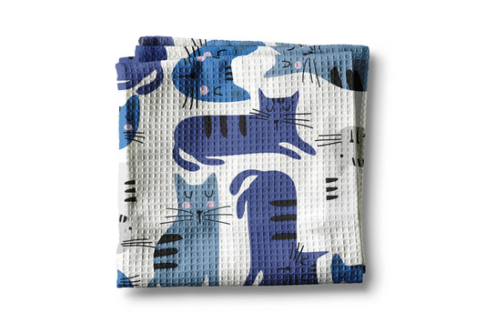 Cat Kitten Kitty Blue Cat Lady White Kitchen Towel Waffle Weave Hostess