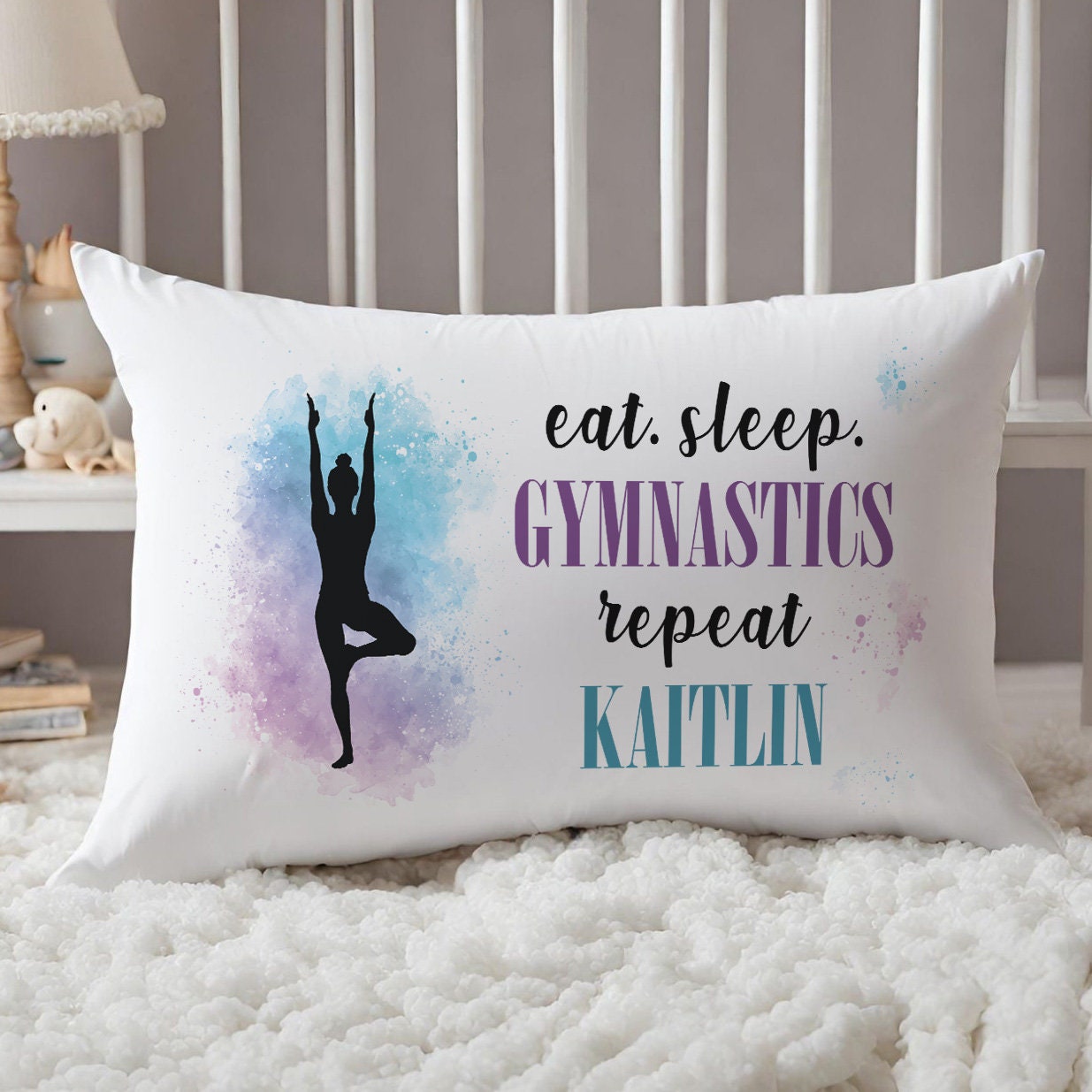 Custom Name Gymnastics Standard Pillowcase | Girl Room Decor | Sporty Girls Bedroom | Gift for Gymnast