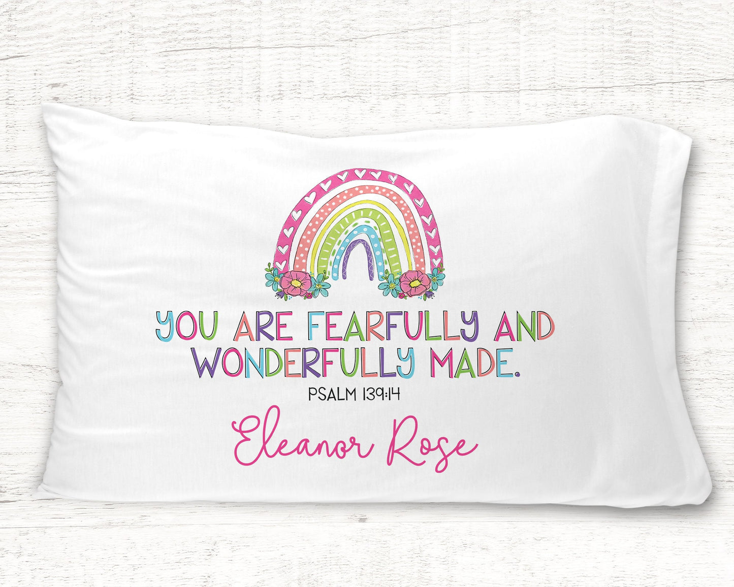 Wonderfully Made Rainbow Standard Pillowcase | Personalized Pillow Cover | Girls Room Decor | Nursery Decor