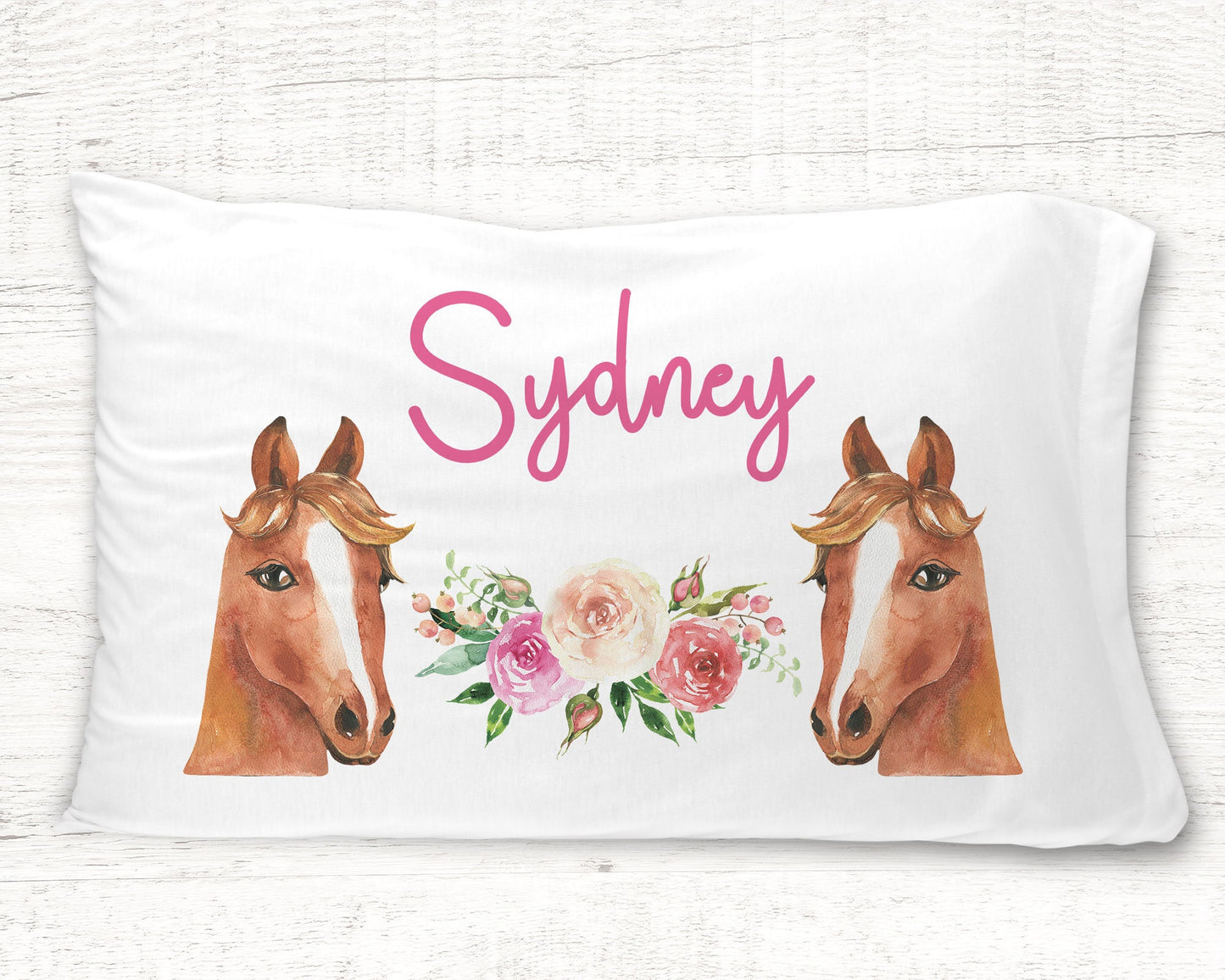 Horse Equestrian Floral Affirmation Standard Pillowcase | Personalized Pillow Cover | Girls Room Decor | Nursery Decor