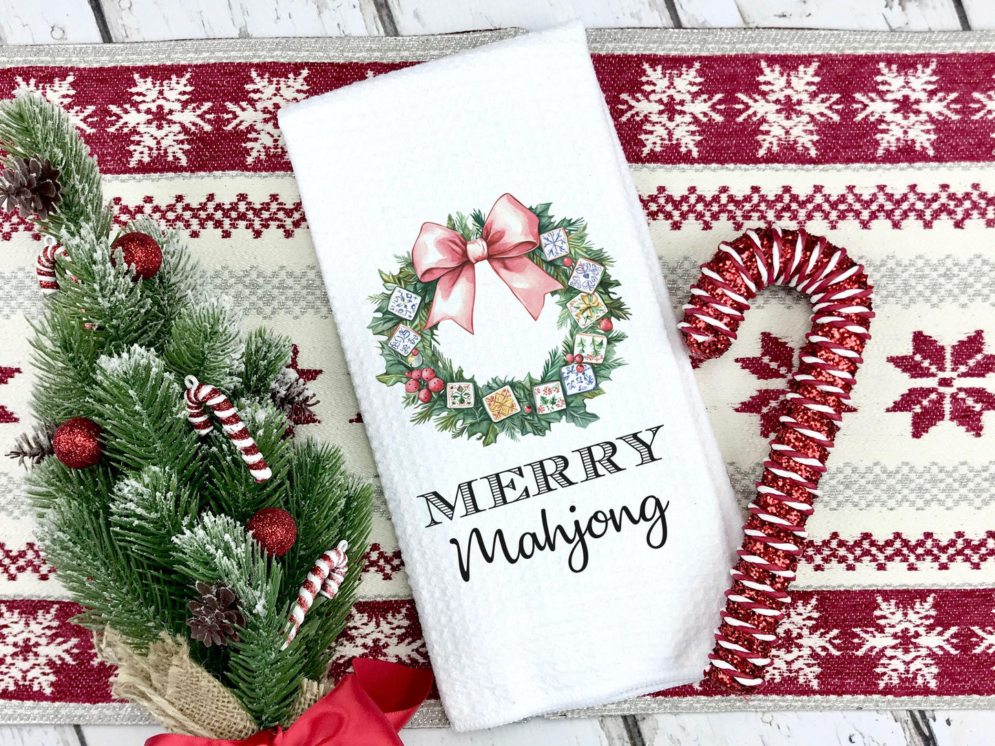 Merry Mahjong Dish Towel | Mahjong-themed Towel | Mahjong-themed Gift for Kitchen | Mahjong Party Gift | Hostess Gift