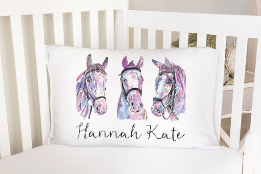 Horse Trio Personalized Standard Pillowcase | Equine Pastel Teen Pillow Cover | Girl Room Decor | Nursery Decor