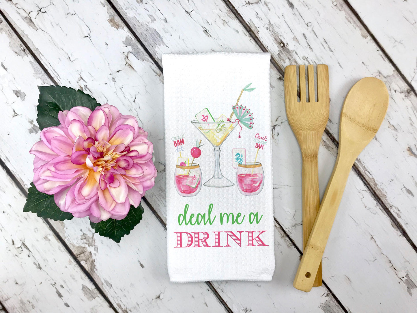 Mahjong Happy Hour Dish Towel | Mahjong-themed Towel | Mahjong-themed Gift for Kitchen | Mahjong Party Gift | Hostess Gift