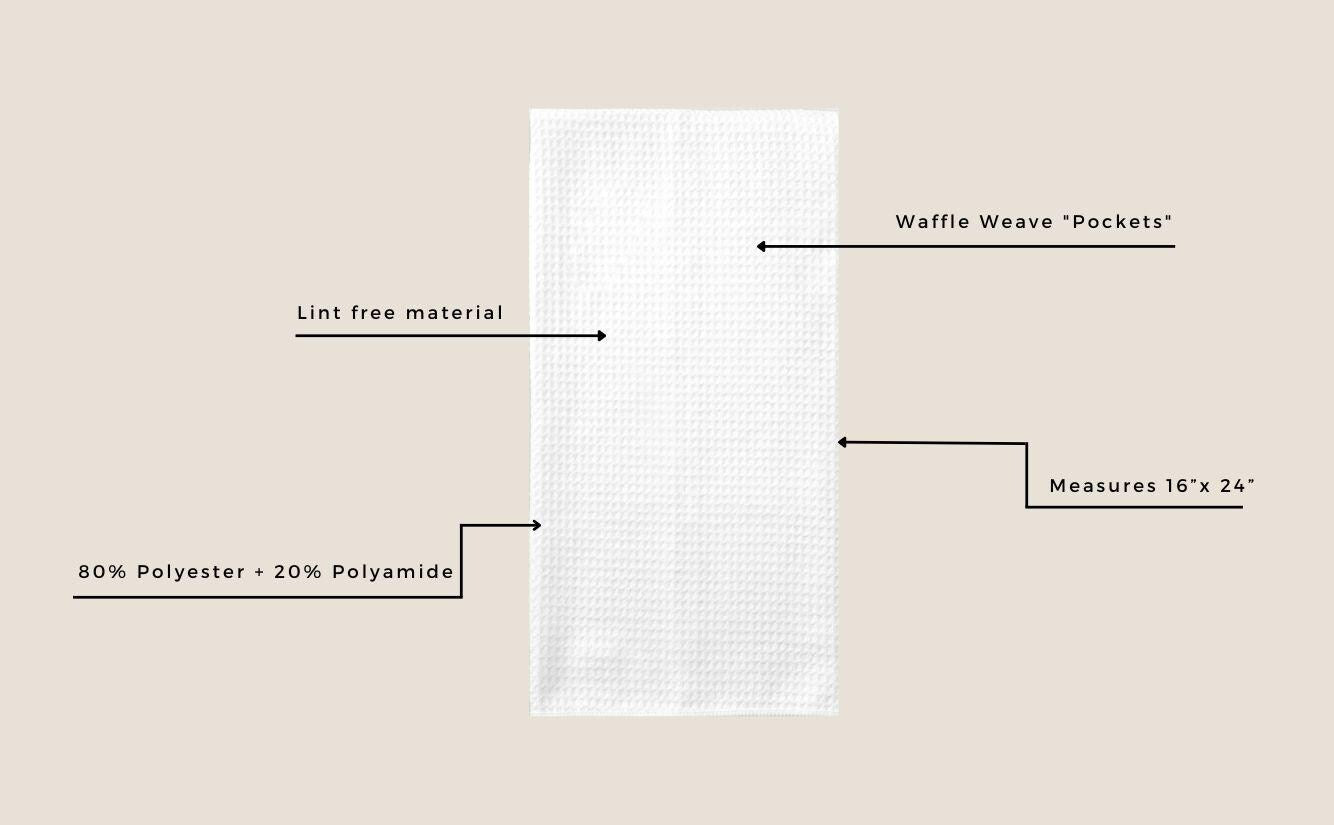 a white piece of cloth labeled with words