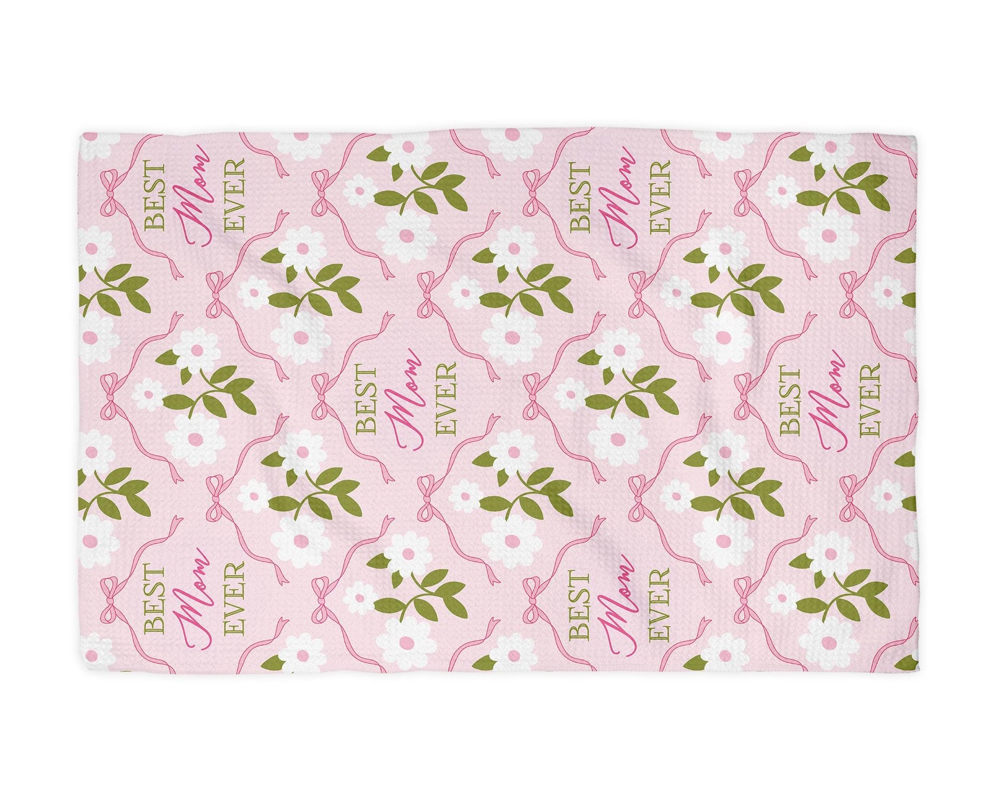 a pink and green towel with flowers on it