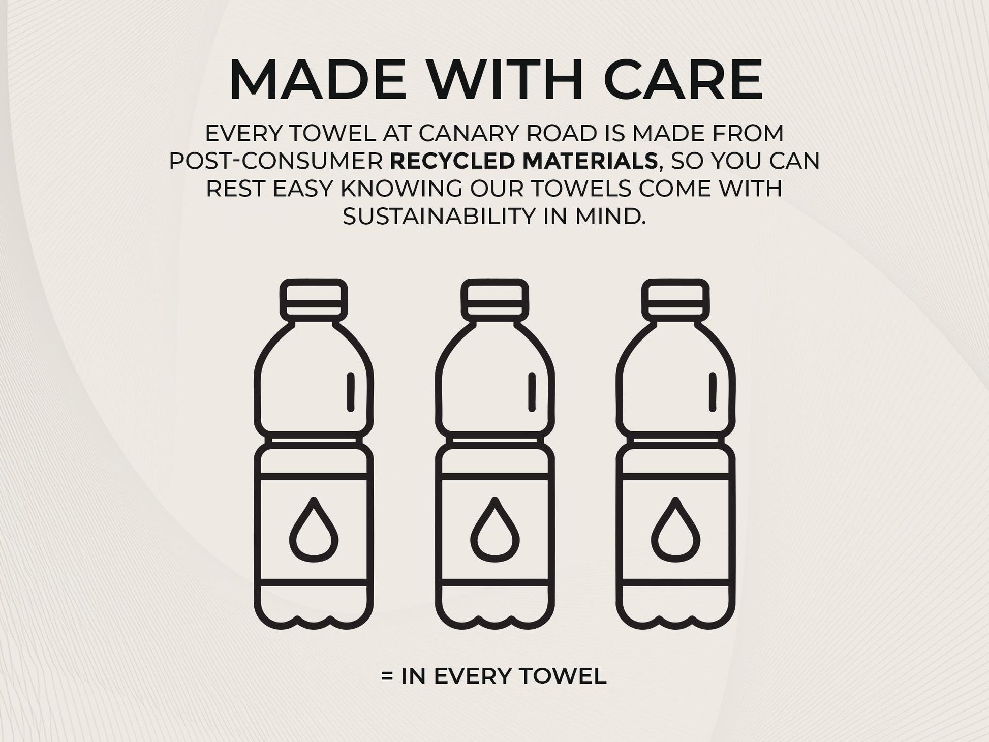 a line drawing of three water bottles with the words made with care