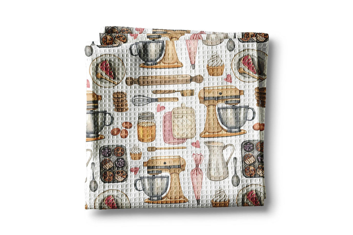 Baking Mixer Cookie Cupcake Dessert Dish Towel | Bread Baking Kitchen Towel | Waffle Weave Tea Towel | Gift for Baker | Bakery Decor