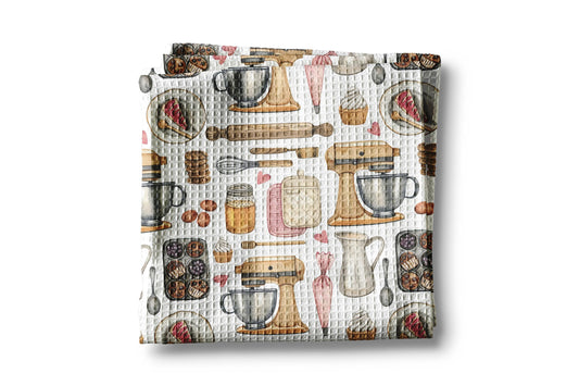 Baking Mixer Cookie Cupcake Dessert Dish Towel | Bread Baking Kitchen Towel | Waffle Weave Tea Towel | Gift for Baker | Bakery Decor