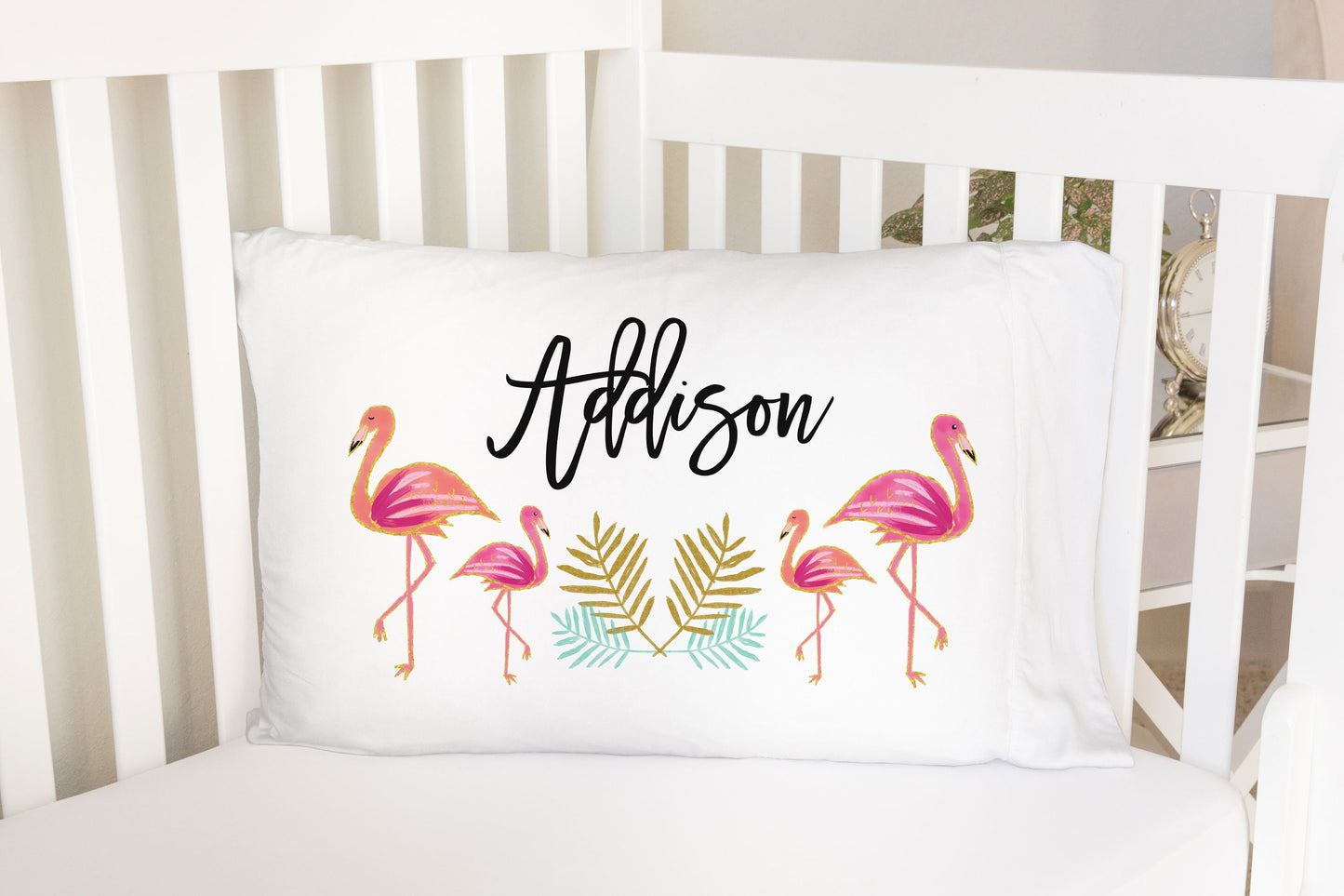 Flamingo Tropical Standard Pillowcase | Personalized Pillow Cover | Girls Room Decor | Nursery Decor