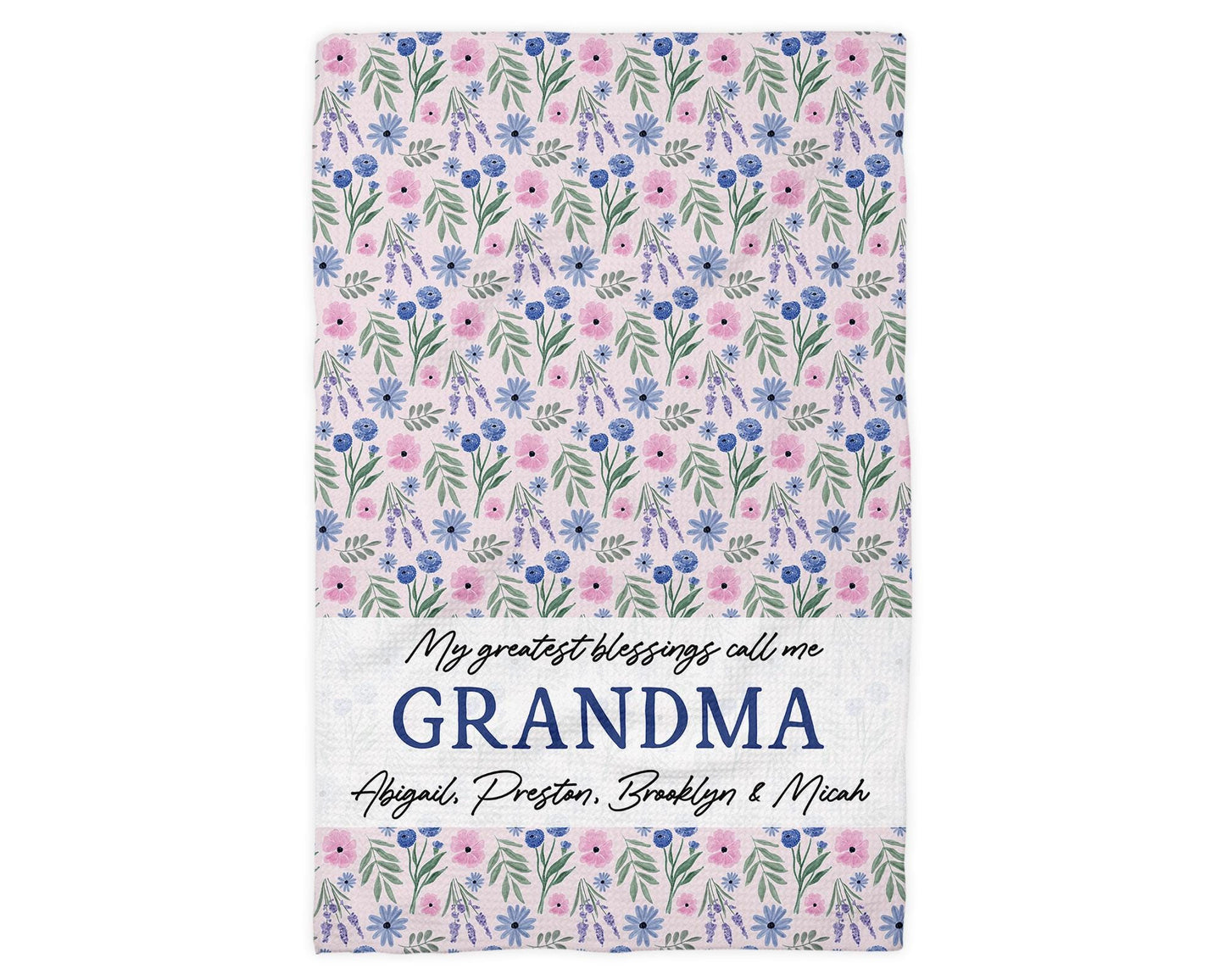 Custom Grandmother Gift Towel | Floral Kitchen Towel | Mother's Day Present | Personalized Gift for Grandma | Keepsake from Grandkids