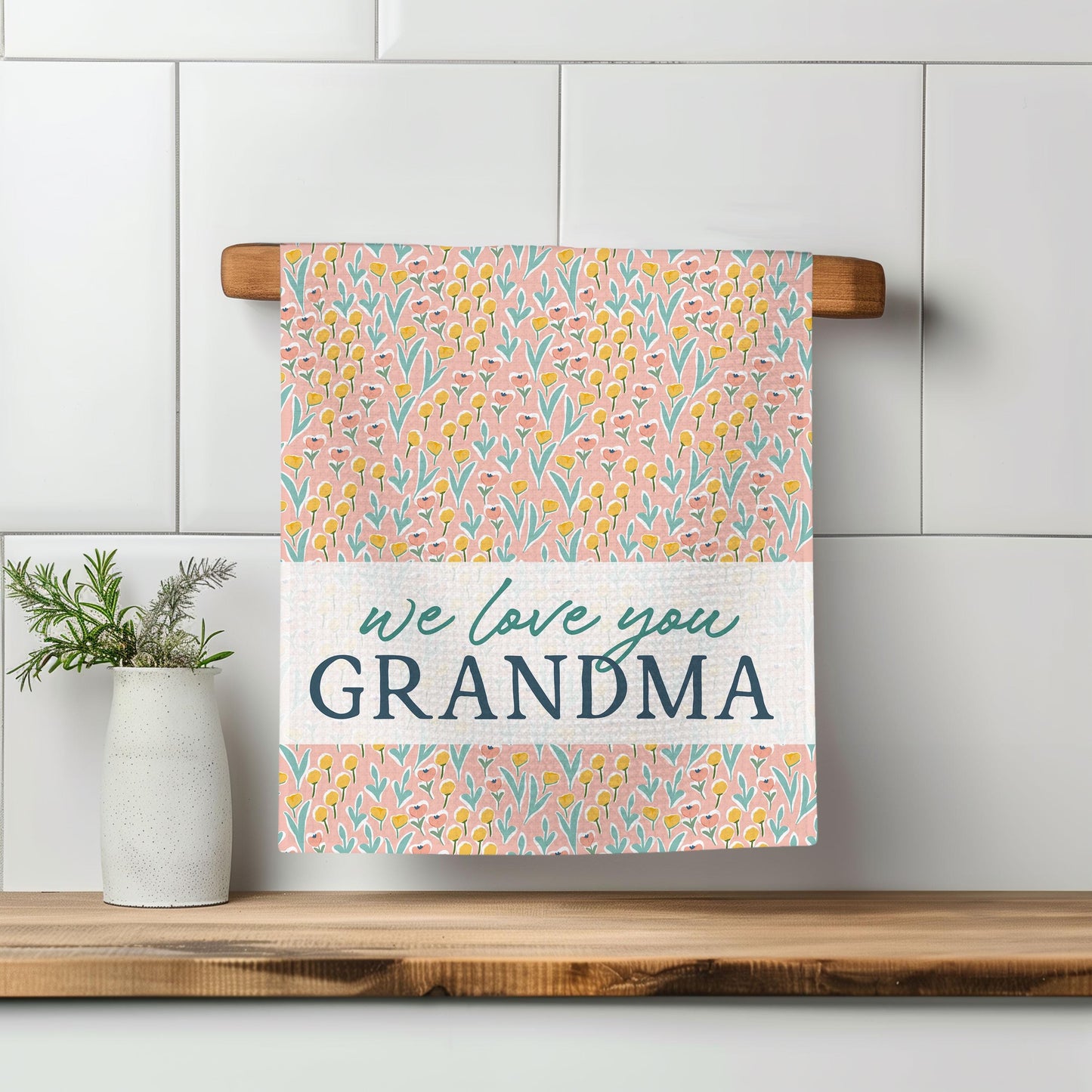 Custom Grandmother Gift Towel | Floral Kitchen Towel | Mother's Day Present | Personalized Gift for Grandma | Keepsake from Grandkids Floral
