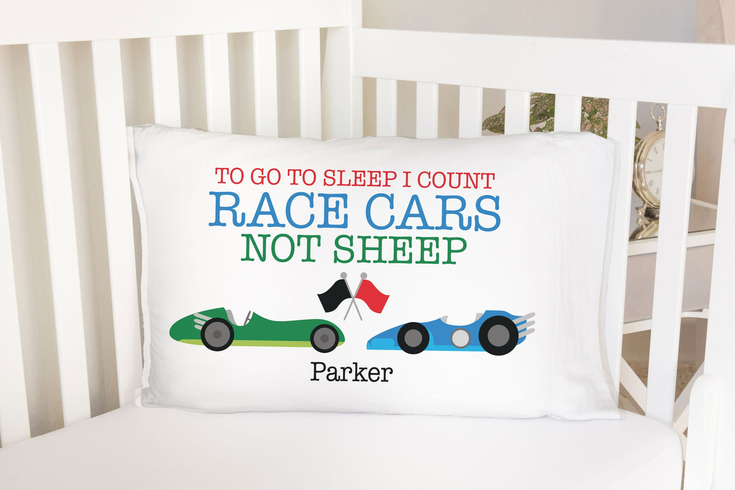 Count Race Cars Not Sheep Standard Pillowcase | Personalized Pillow Cover | Boy Room Decor | Nursery Decor