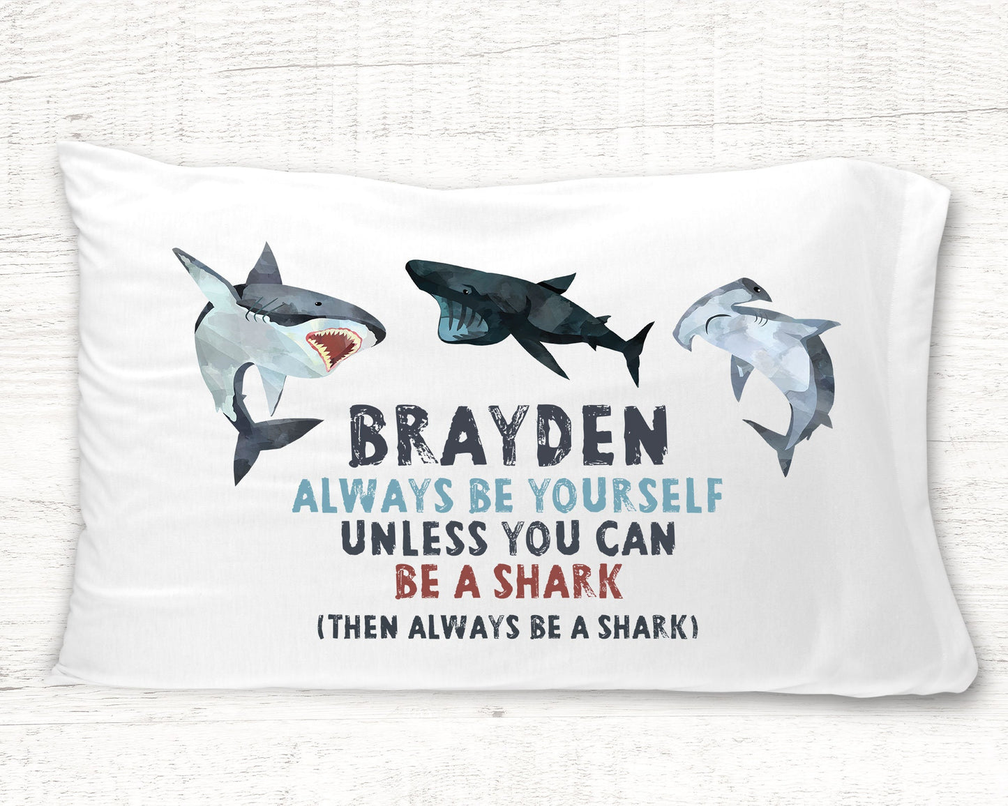 Boys Shark Affirmation Standard Pillowcase | Personalized Pillow Cover | Boy Room Decor | Nursery Decor