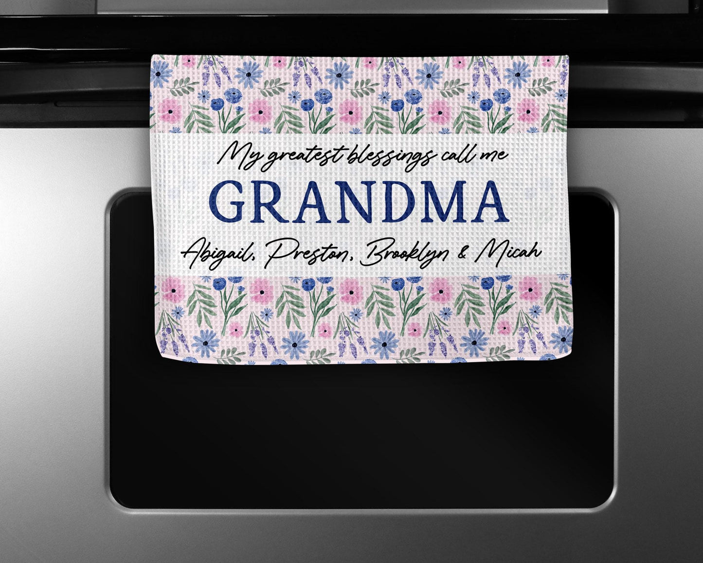 Custom Grandmother Gift Towel | Floral Kitchen Towel | Mother's Day Present | Personalized Gift for Grandma | Keepsake from Grandkids