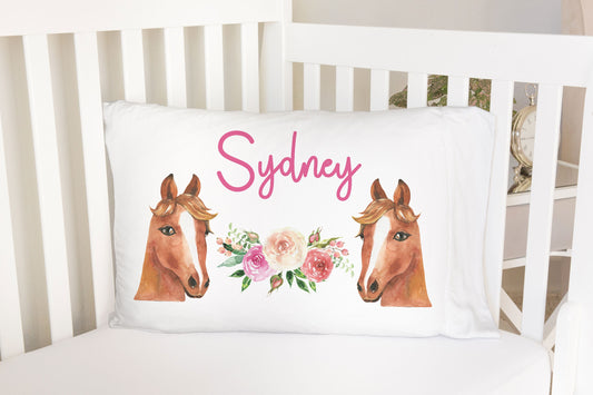 Horse Equestrian Floral Affirmation Standard Pillowcase | Personalized Pillow Cover | Girls Room Decor | Nursery Decor
