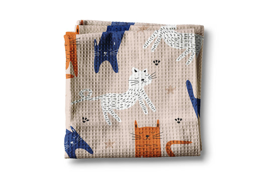 Cat Kitten Kitty Blue Cat Lady White Kitchen Towel Waffle Weave Hostess