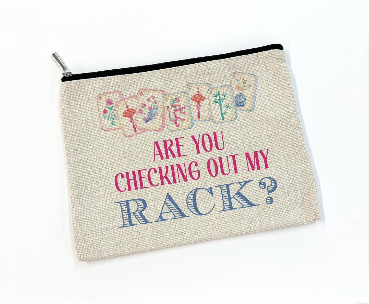 Mahjong Player Makeup Bag Cosmetic Zipper Pouch Accessory Flat Birthday Friend Teammate Gift