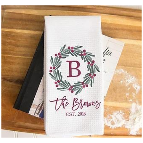 Personalized Family Christmas Wreath Towel
