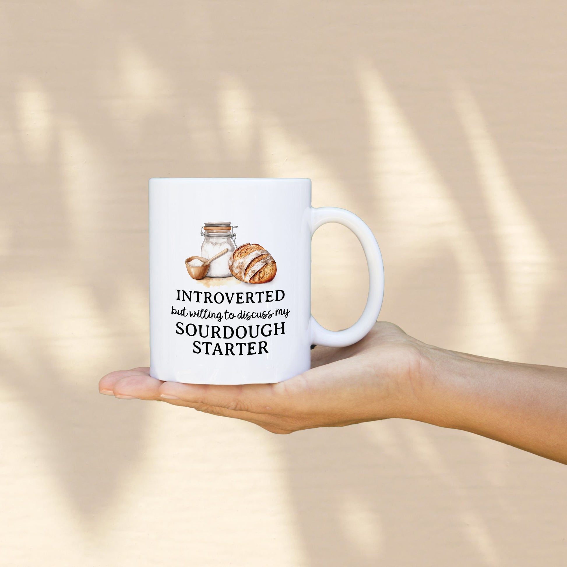 Quirky sourdough baking themed coffee mug. Perfect gift for bread enthusiasts. Adds charm to your morning routine. Durable ceramic, dishwasher safe. Start your day with a smile!