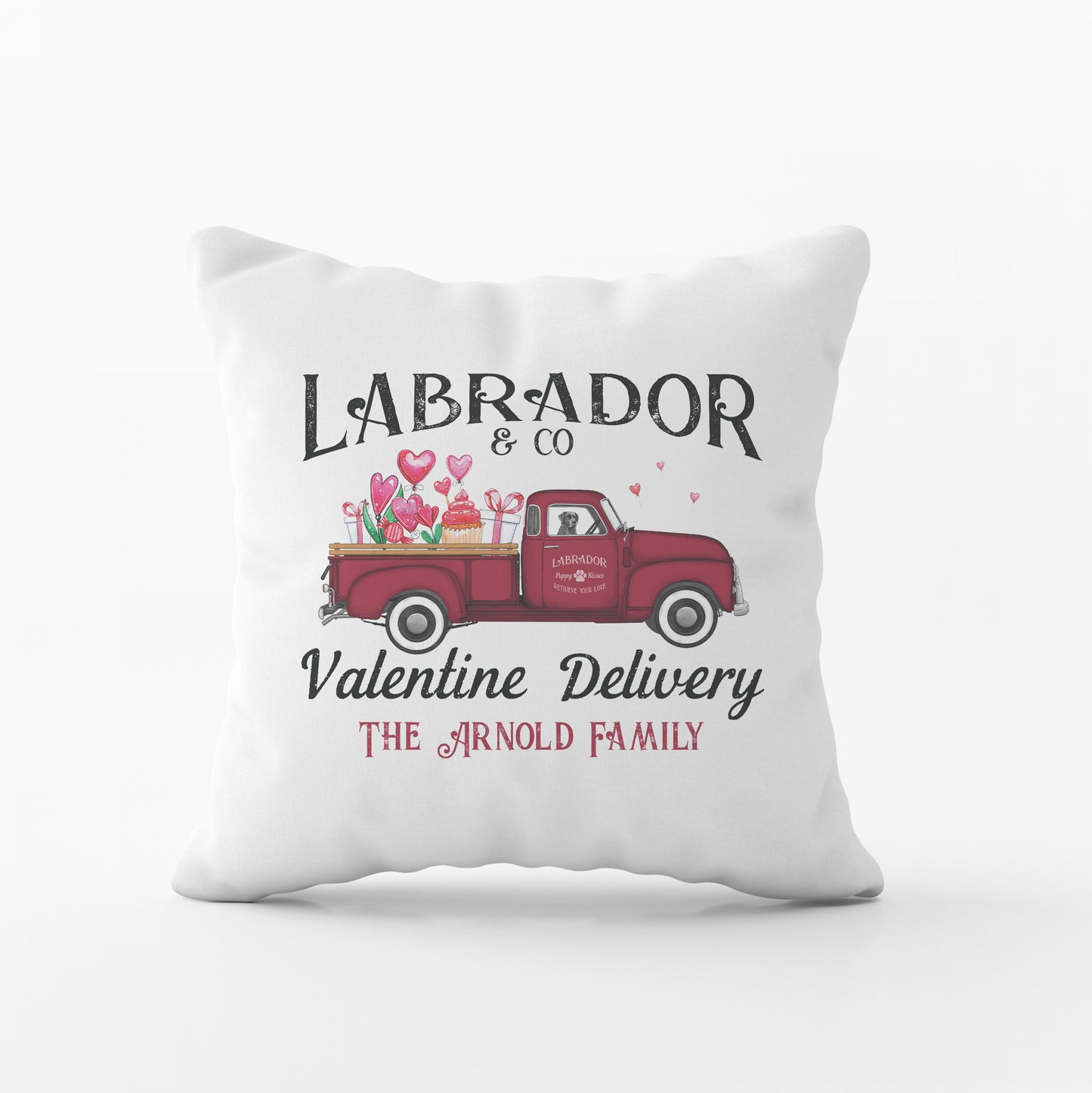 Personalized Black Labrador Valentine Truck Pillow
