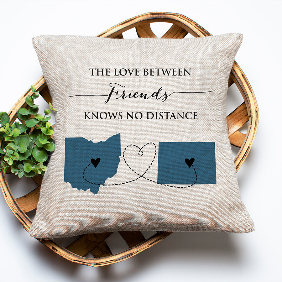 Personalized Long Distance Friends Two State Pillow