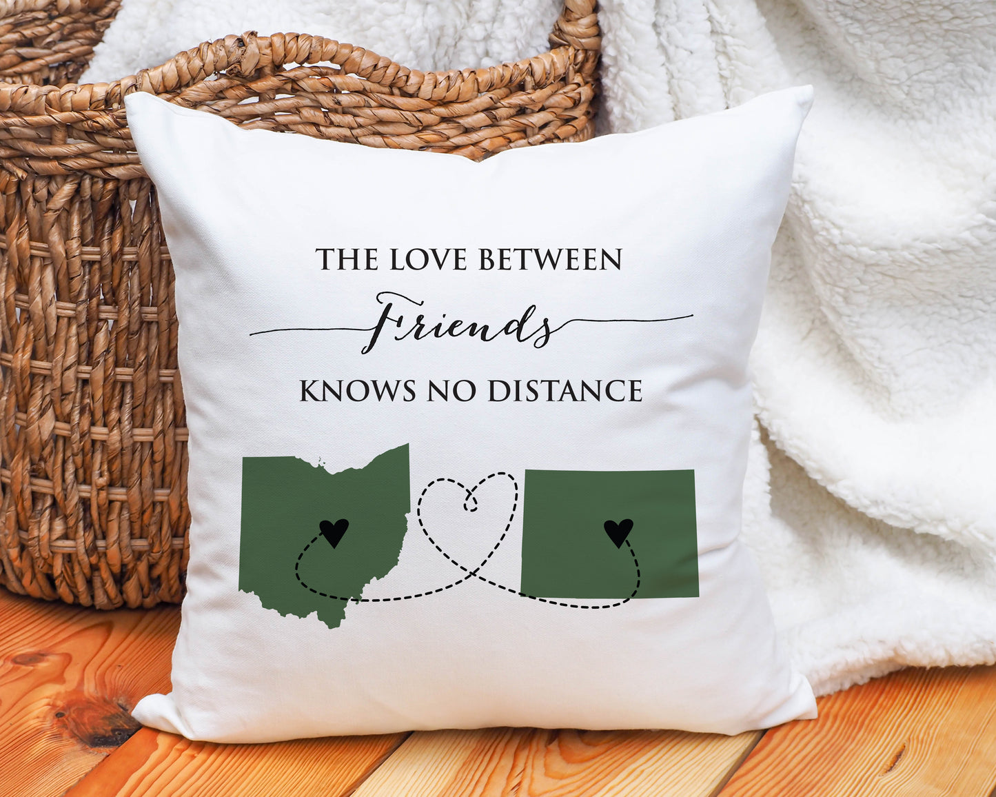 Personalized Long Distance Friends Two State Pillow