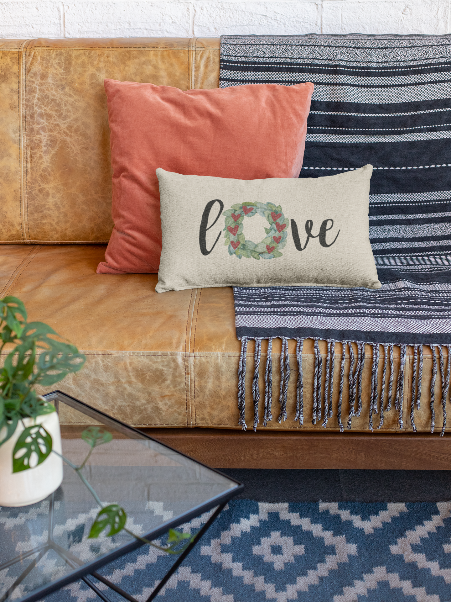 Love Wreath Valentine Rectangle Pillow