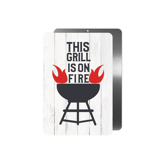 Grill On Fire Metal Sign - 8"x12"
