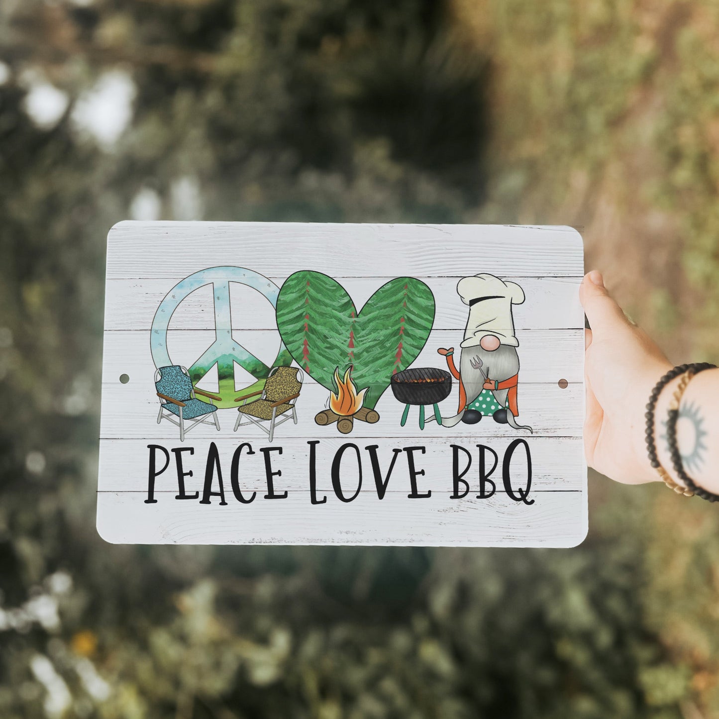 Peace Love BBQ Metal Sign - 8"x12"