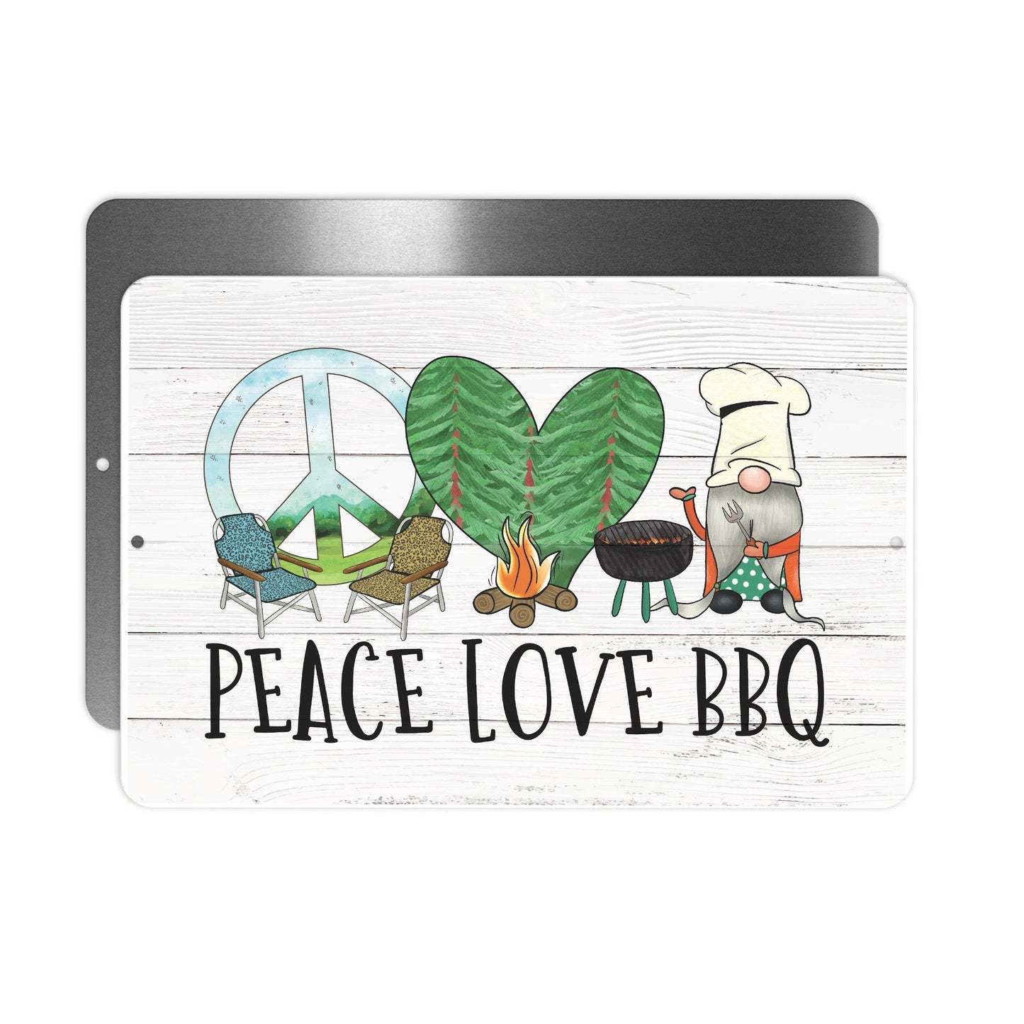 Peace Love BBQ Metal Sign - 8"x12"