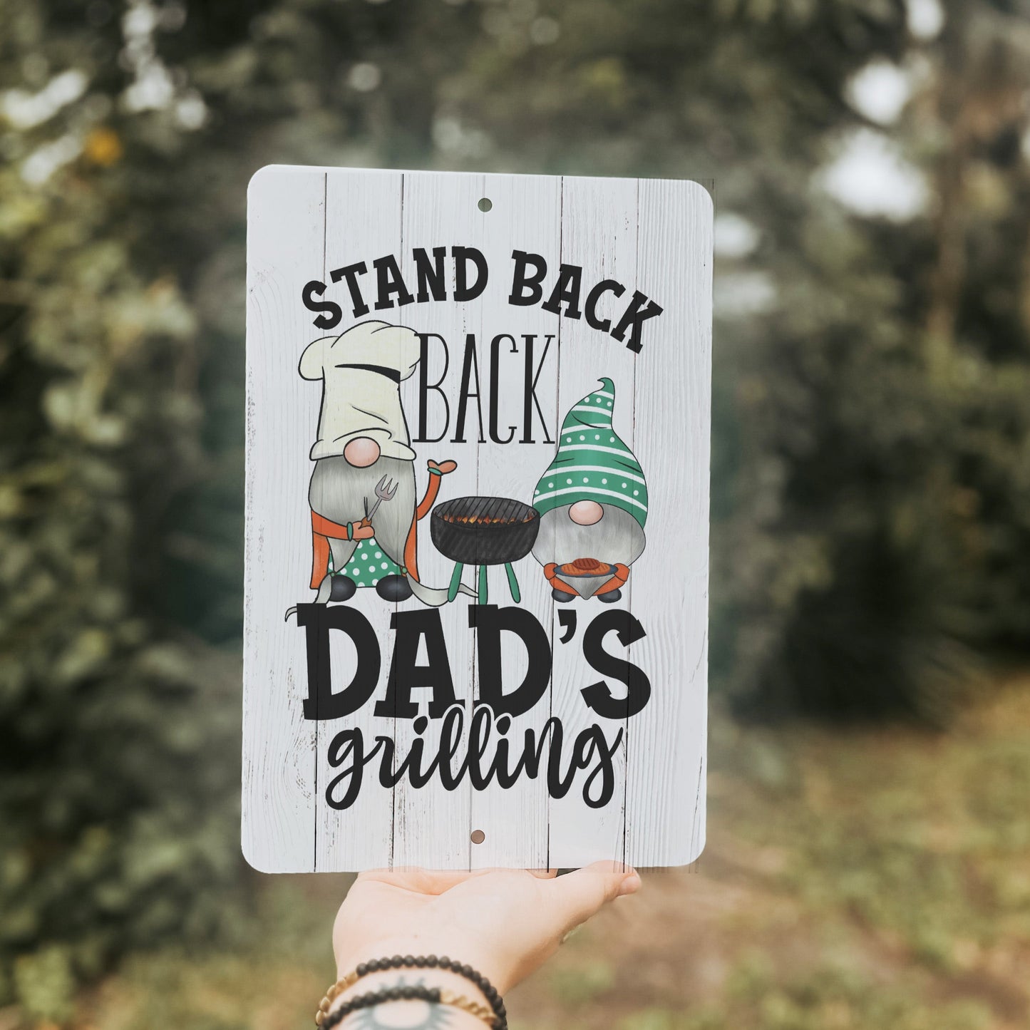 Stand Back Gnome Grill Metal Sign - 8"x12"