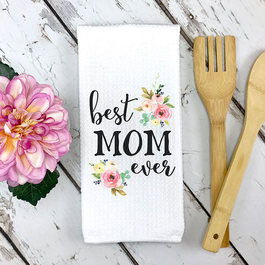 Celebrate Mom: Waffle weave kitchen towel for the best mom ever, a perfect Mother's Day gift.