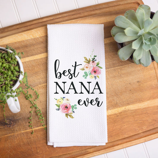 Celebrate Mom or Grandma: Waffle weave kitchen towel for the best nana ever, a perfect Mother's Day gift.