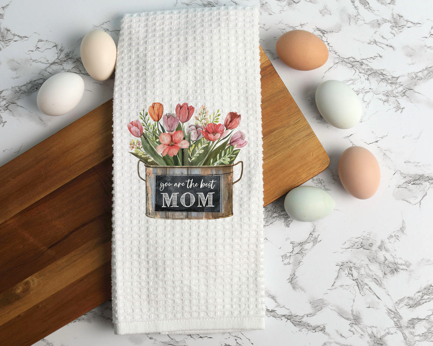 Flower Pail Best Mom Dish Towel | Mother's Day Gift