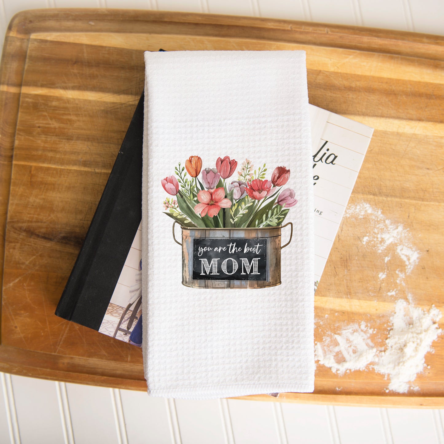 Flower Pail Best Mom Dish Towel  | Mother's Day Gift