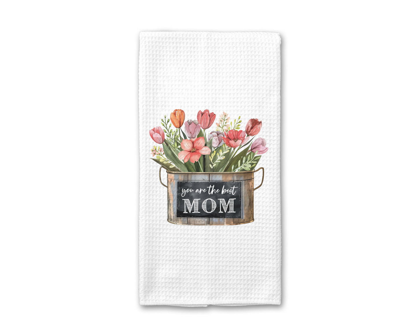 Flower Pail Best Mom Dish Towel  | Mother's Day Gift
