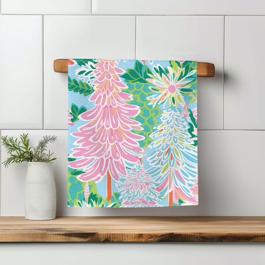 Preppy Christmas Kitchen Towel Beachy Holiday Home Towel Accessories Tropical Dish Towel Ocean Nautical Tropical Pink Housewarming Girly