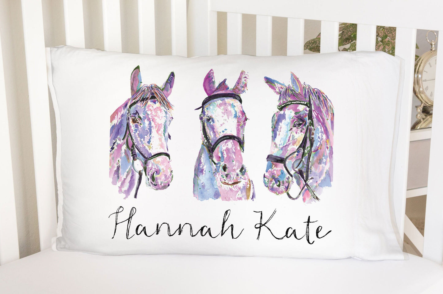 Horse Trio Personalized Standard Pillowcase | Equine Pastel Teen Pillow Cover | Girl Room Decor | Nursery Decor