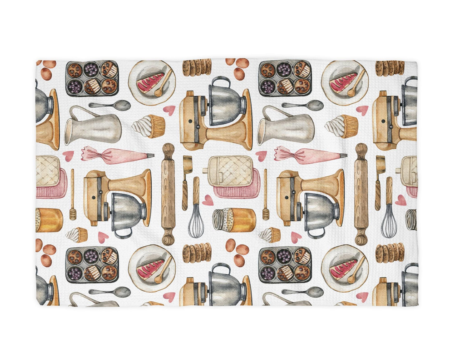 Baking Mixer Cookie Cupcake Dessert Dish Towel | Bread Baking Kitchen Towel | Waffle Weave Tea Towel | Gift for Baker | Bakery Decor