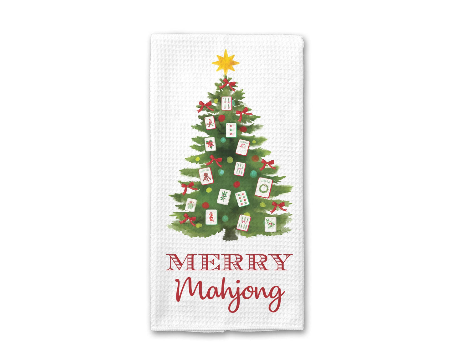 Christmas Mahjong Dish Towel | Mahjong-themed Towel | Mahjong-themed Gift for Kitchen | Mahjong Party Gift | Hostess Gift