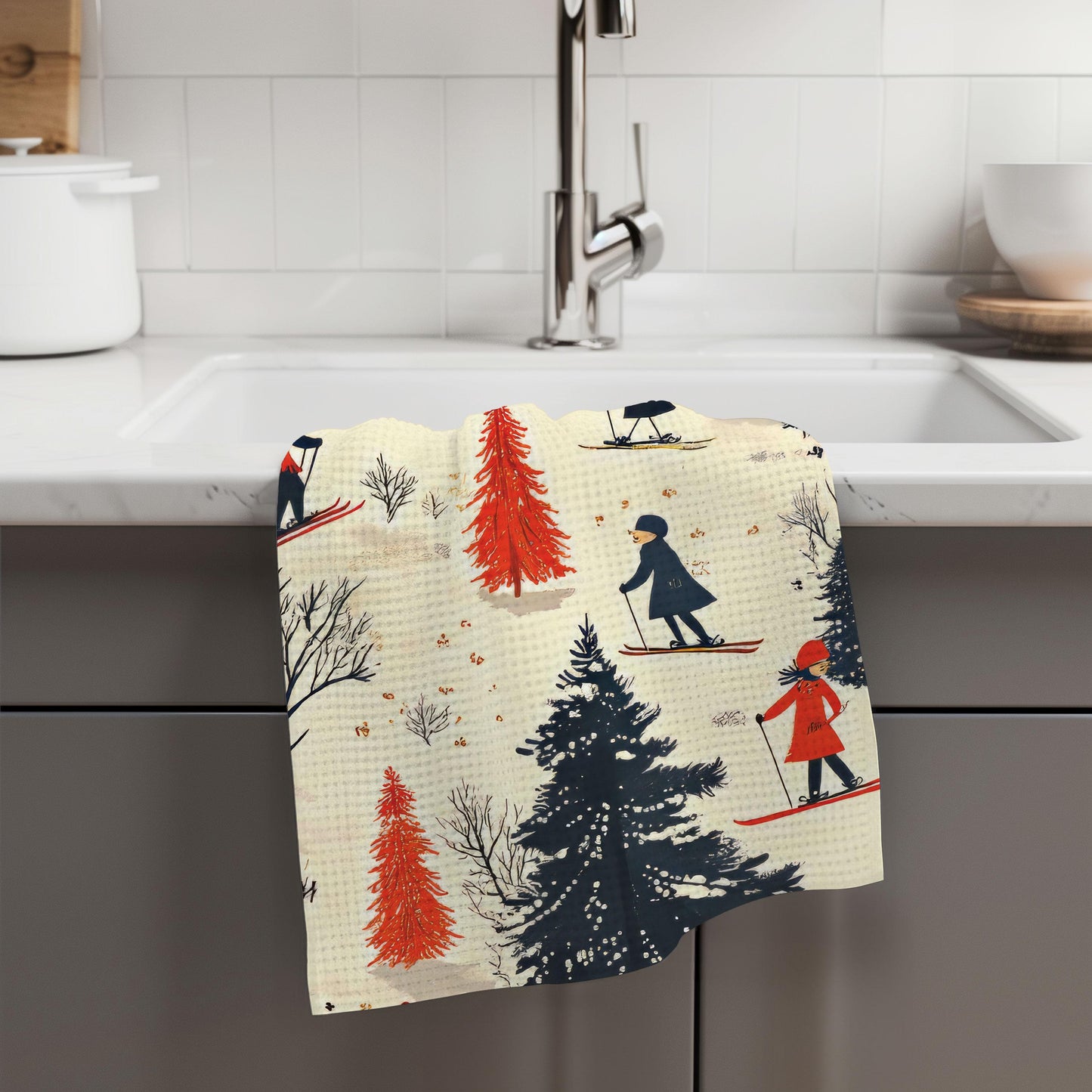 Ski Lodge Towel | Winter Vacation Home Towel | Mountain Life Gift | Skiing Accessories | Holiday Cabin Dish Towel Apre Ski Hiking Snow